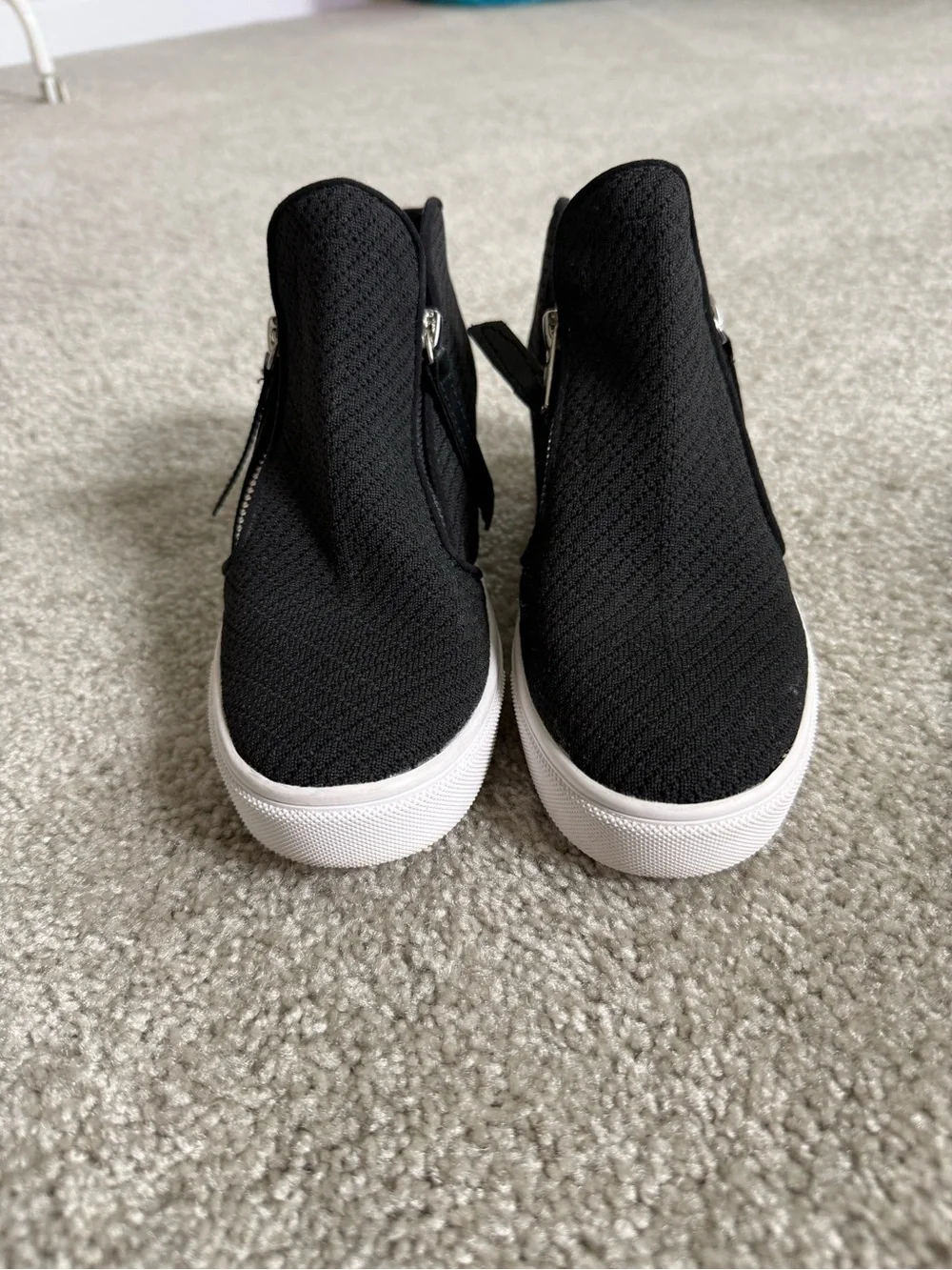 Steve Madden Black Knit Slip-On Booties with White Platform